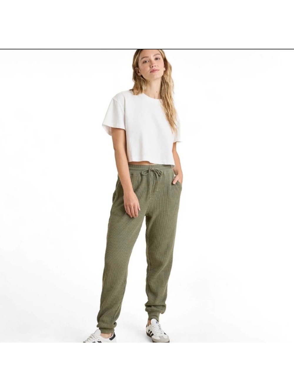 Nuuds Waffle Knit Jogger Olive Green Size Small